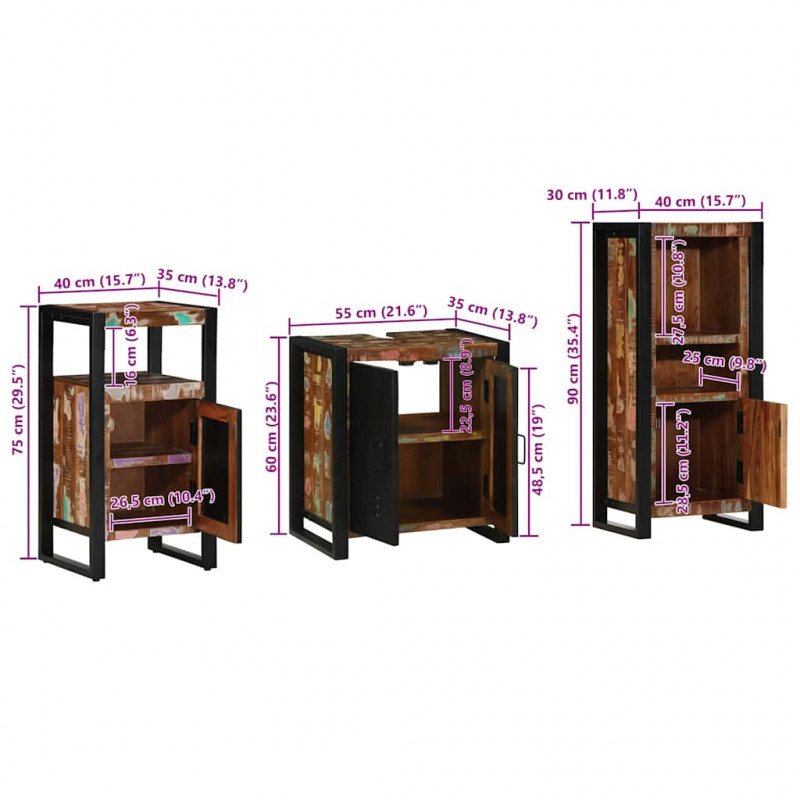 Zestaw mebli łazienkowych 3 pcs Lite Drewno Recyklingowe