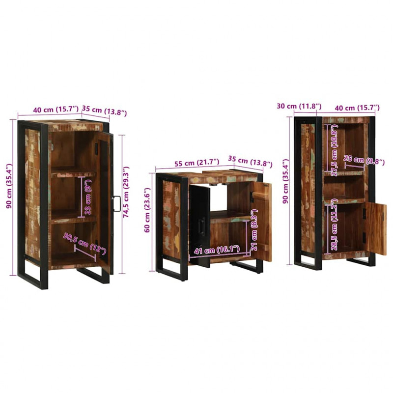 Zestaw mebli łazienkowych 3 pcs Lite Drewno Recyklingowe