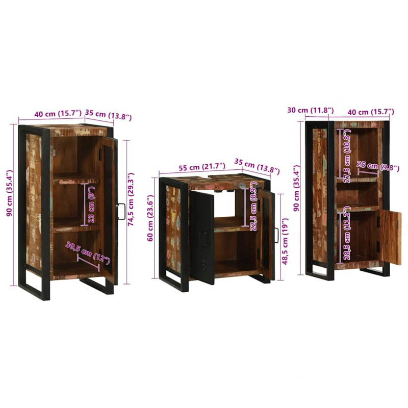 Zestaw mebli łazienkowych 3 pcs Lite Drewno Recyklingowe