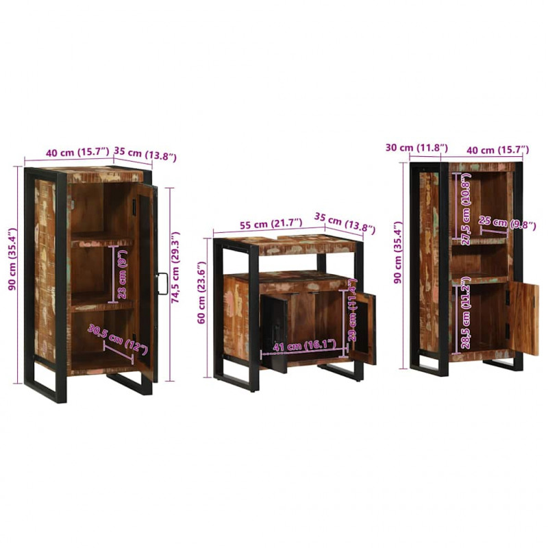 Zestaw mebli łazienkowych 3 pcs Lite Drewno Recyklingowe