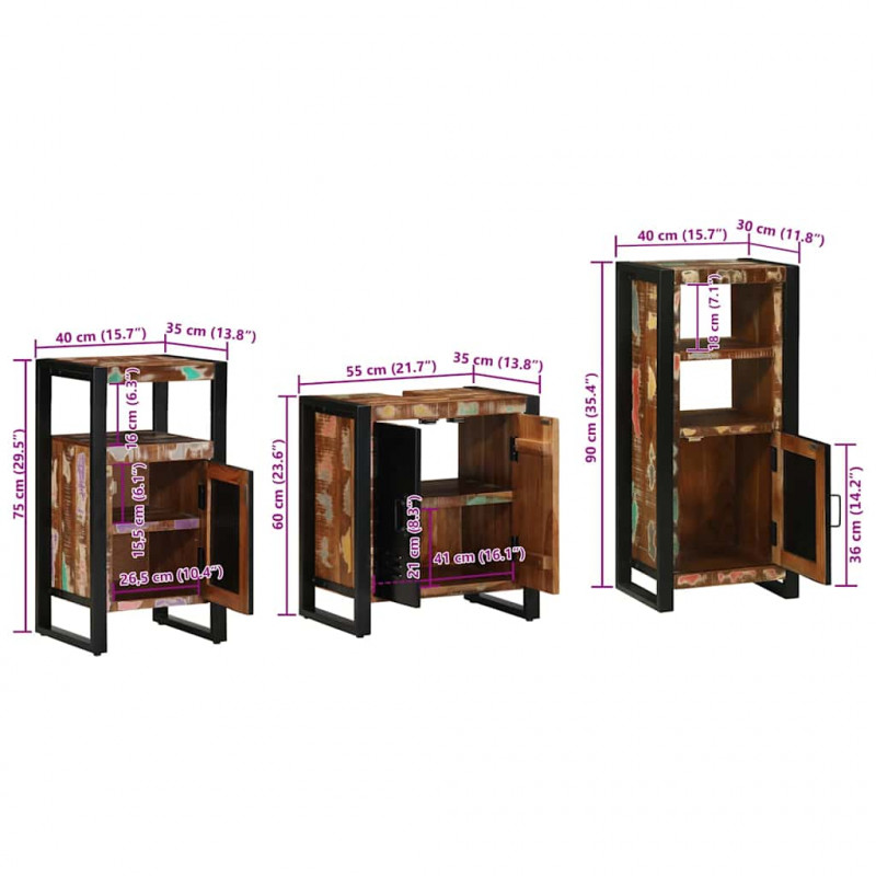 Zestaw mebli łazienkowych 3 pcs Lite Drewno Recyklingowe