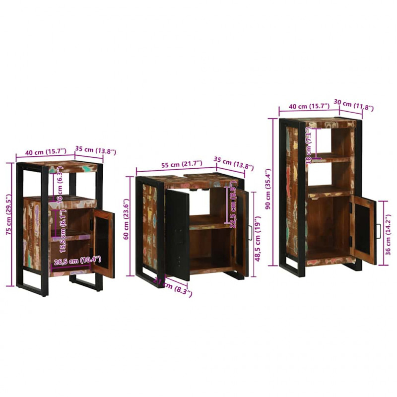Zestaw mebli łazienkowych 3 pcs Lite Drewno Recyklingowe