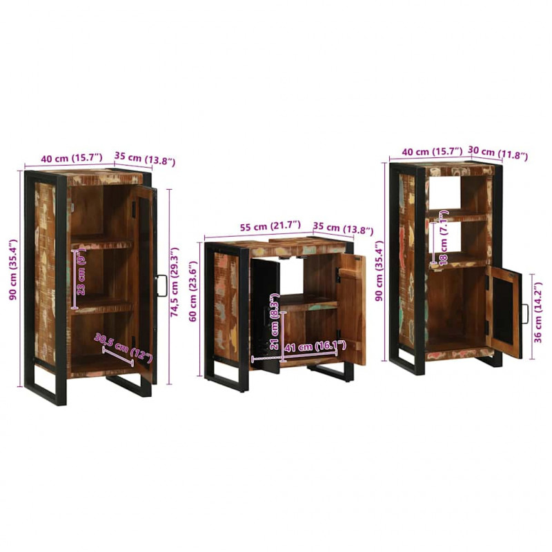 Zestaw mebli łazienkowych 3 pcs Lite Drewno Recyklingowe