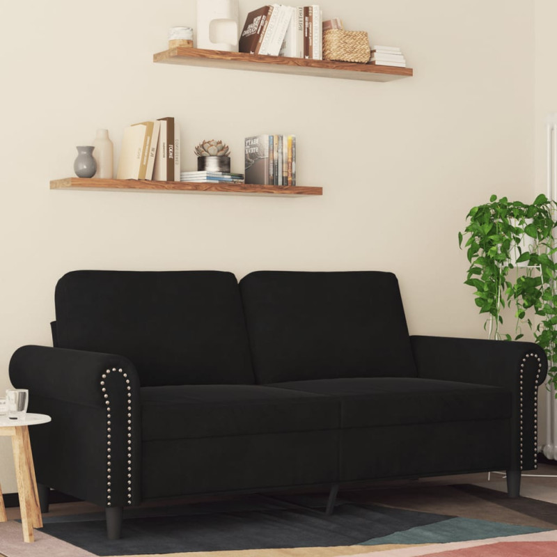 Sofa 2-osobowa, czarna, 140 cm, tapicerowana aksamitem