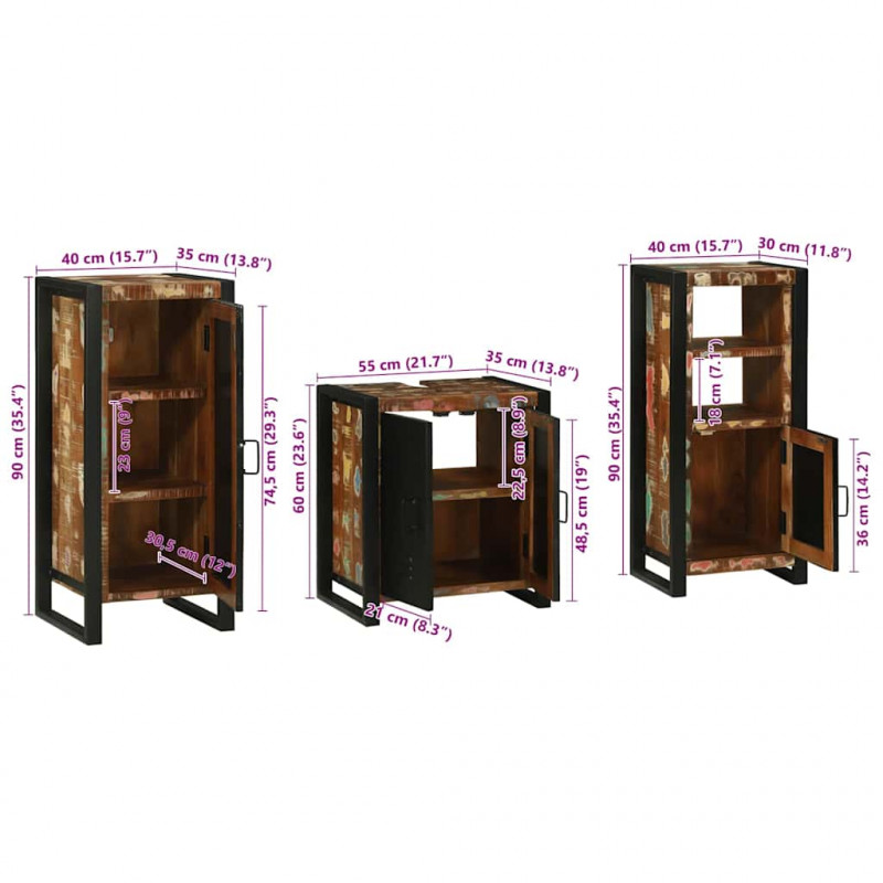 Zestaw mebli łazienkowych 3 pcs Lite Drewno Recyklingowe