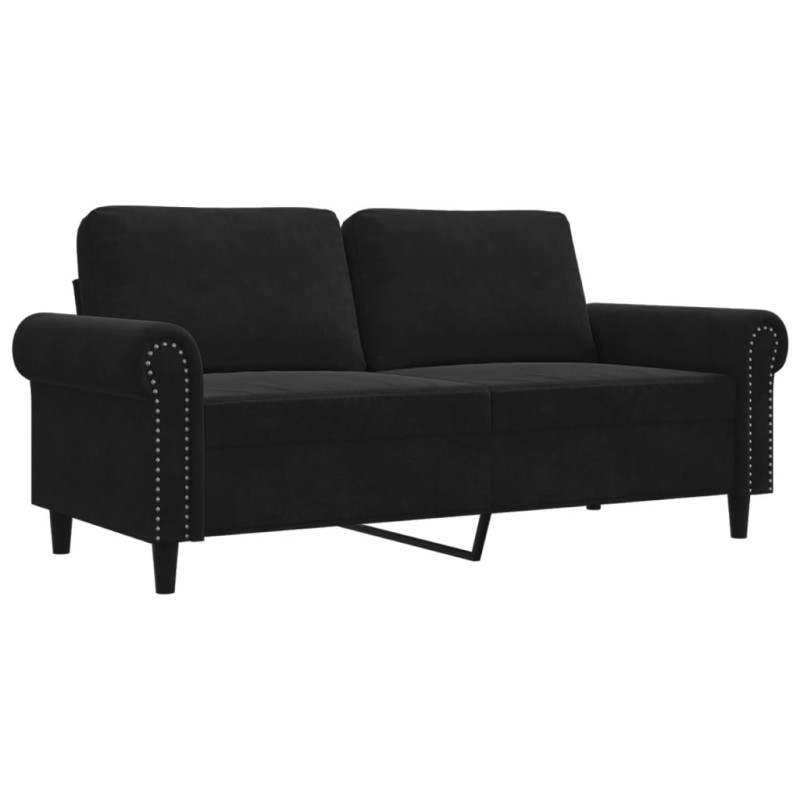Sofa 2-osobowa, czarna, 140 cm, tapicerowana aksamitem