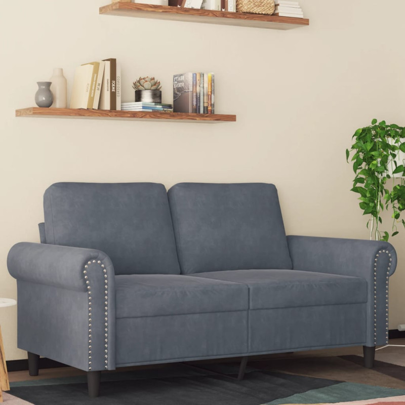 Sofa 2-osobowa, ciemnoszary, 120 cm, tapicerowana aksamitem