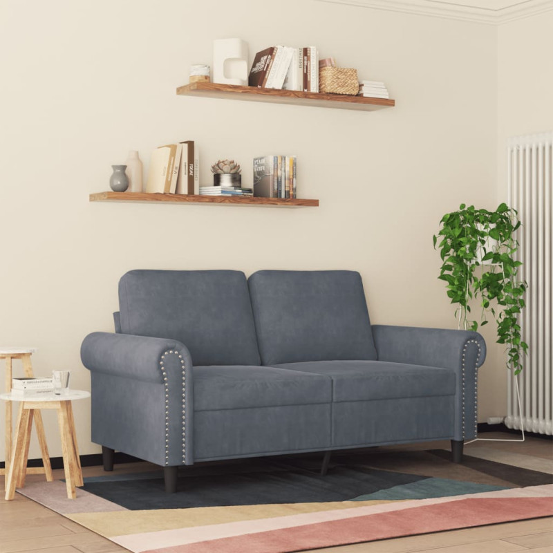 Sofa 2-osobowa, ciemnoszary, 120 cm, tapicerowana aksamitem