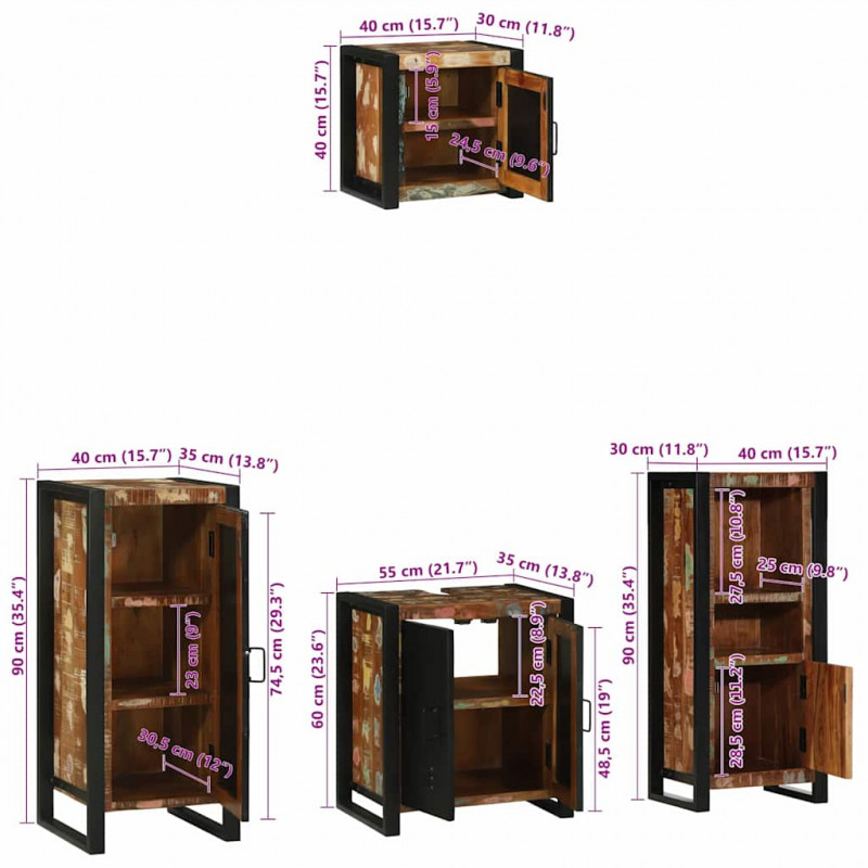 Zestaw mebli łazienkowych 4 pcs Lite Drewno Recyklingowe