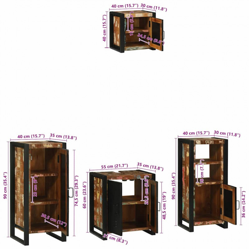 Zestaw mebli łazienkowych 4 pcs Lite Drewno Recyklingowe