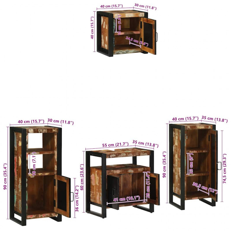 Zestaw mebli łazienkowych 4 pcs Lite Drewno Recyklingowe