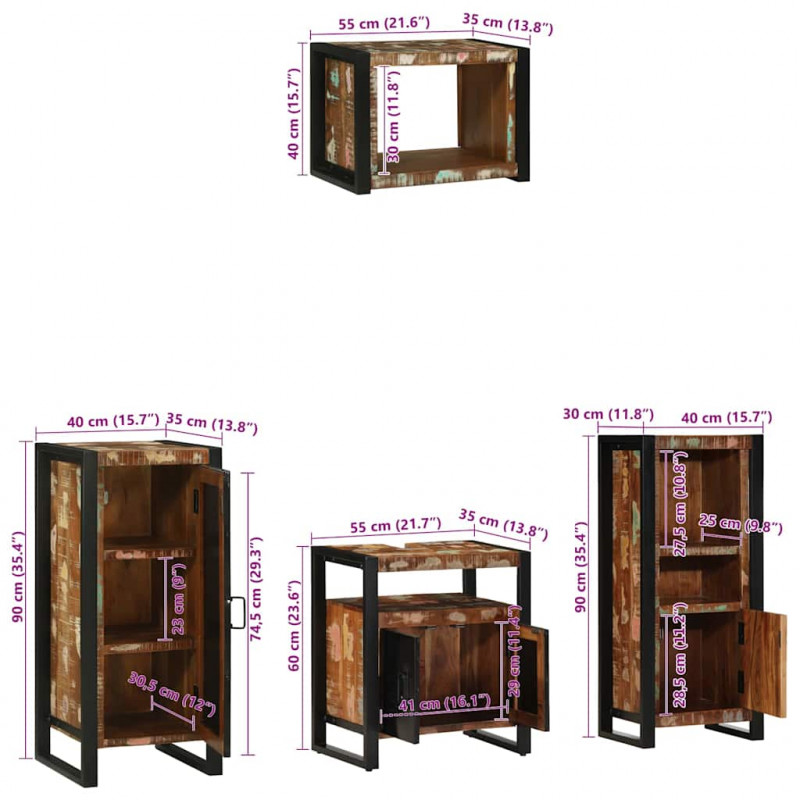 Zestaw mebli łazienkowych 4 pcs Lite Drewno Recyklingowe