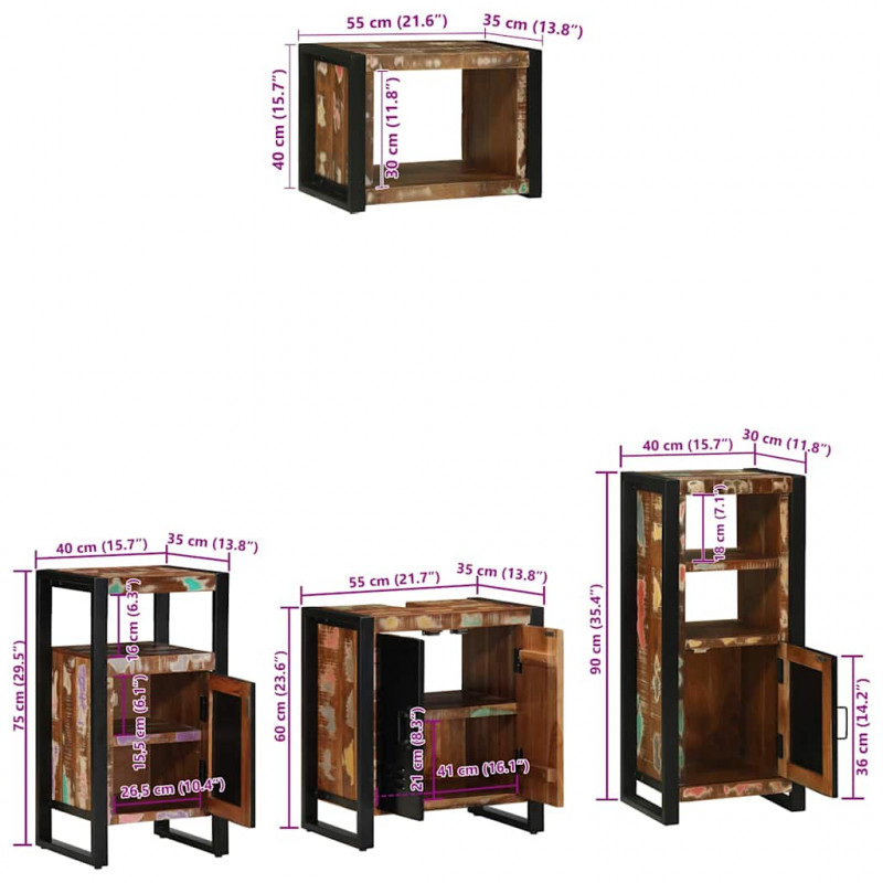Zestaw mebli łazienkowych 4 pcs Lite Drewno Recyklingowe