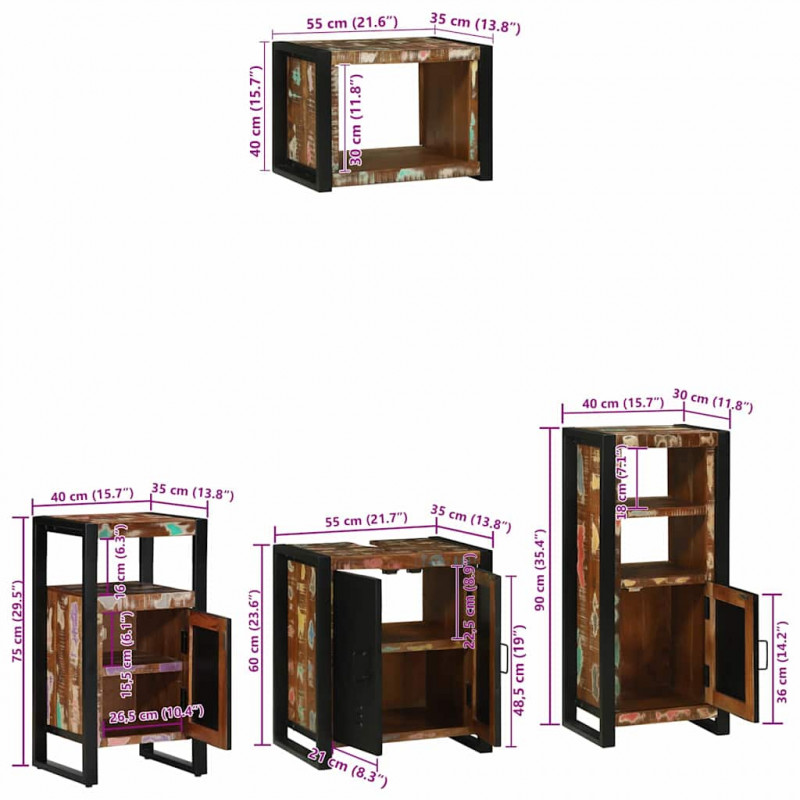 Zestaw mebli łazienkowych 4 pcs Lite Drewno Recyklingowe