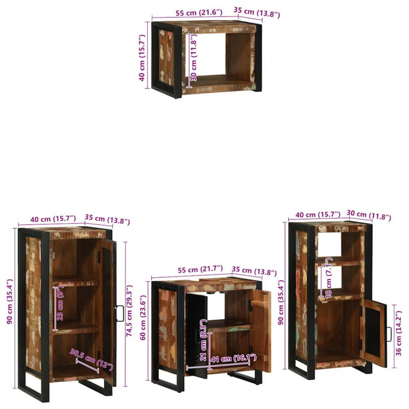 Zestaw mebli łazienkowych 4 pcs Lite Drewno Recyklingowe