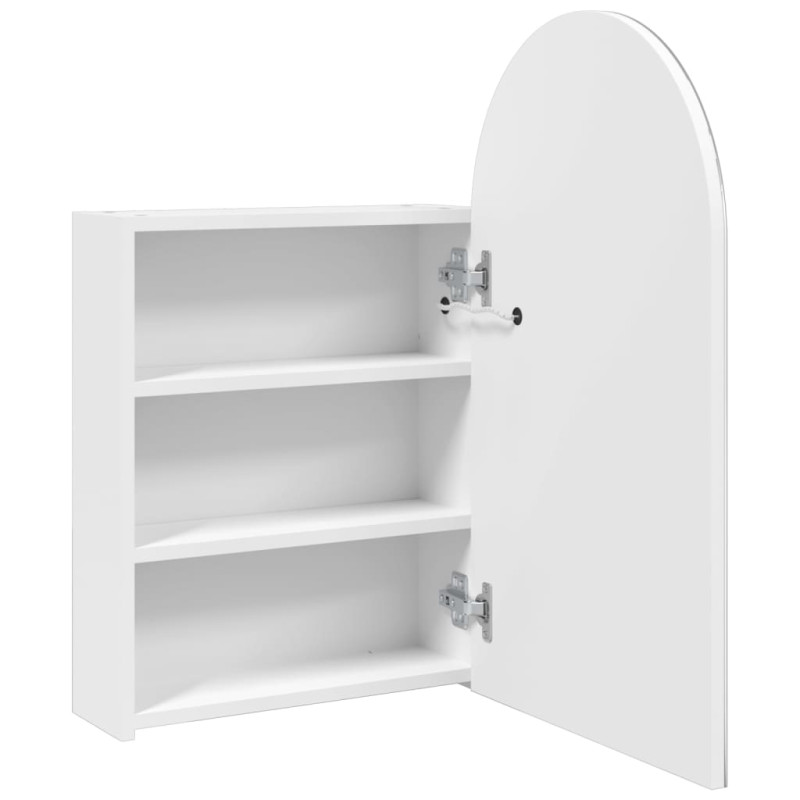 Szafka łazienkowa z lustrem i LED, łukowa, biała, 42x13x70 cm