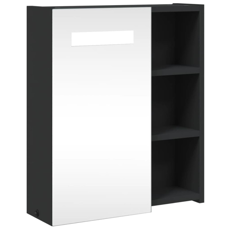 Szafka łazienkowa z lustrem i LED, czarna, 45x13x52 cm