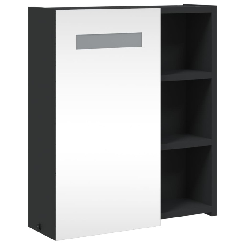 Szafka łazienkowa z lustrem i LED, czarna, 45x13x52 cm