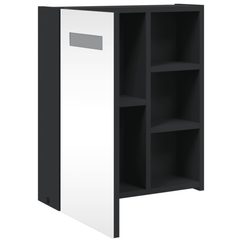 Szafka łazienkowa z lustrem i LED, czarna, 45x13x52 cm