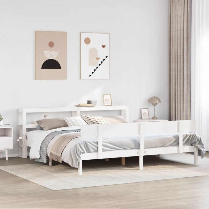 Łóżko bez materaca, białe, 200x200 cm, lite drewno sosnowe