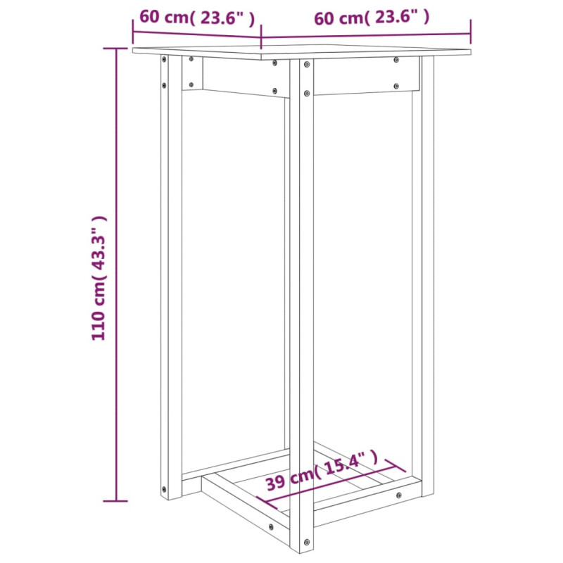 Stolik barowy, 60x60x110 cm, lite drewno sosnowe