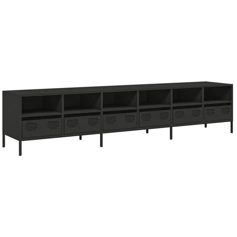 Szafka RTV, czarna, 202x39x43,5 cm, stal walcowana na zimno