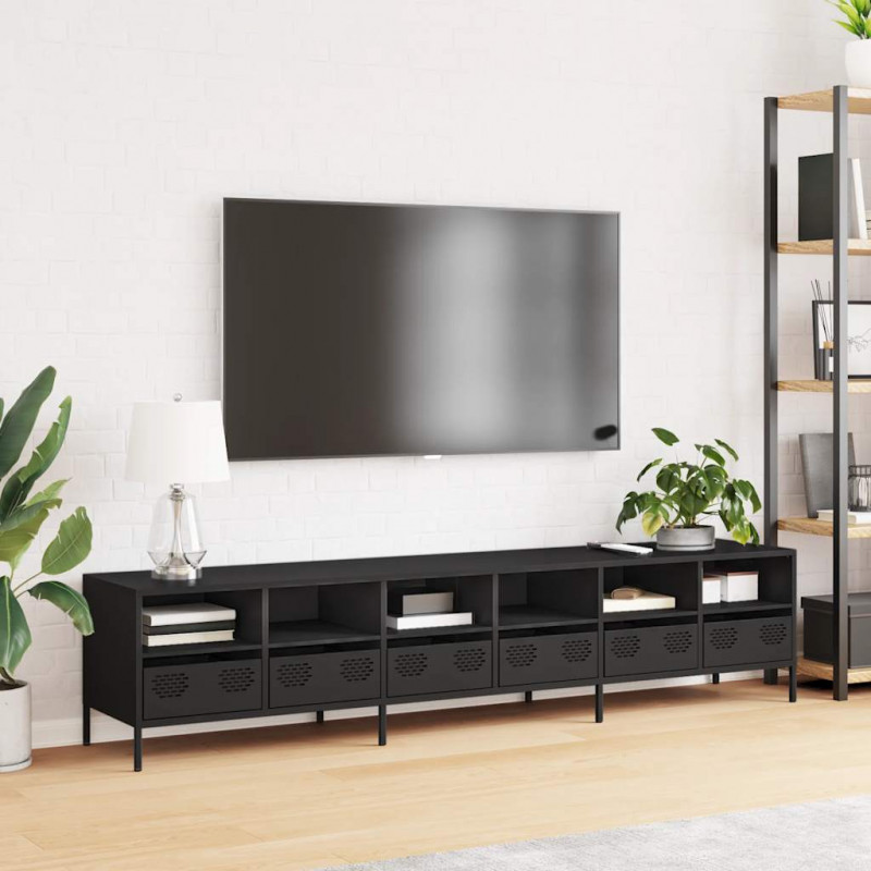 Szafka RTV, czarna, 202x39x43,5 cm, stal walcowana na zimno
