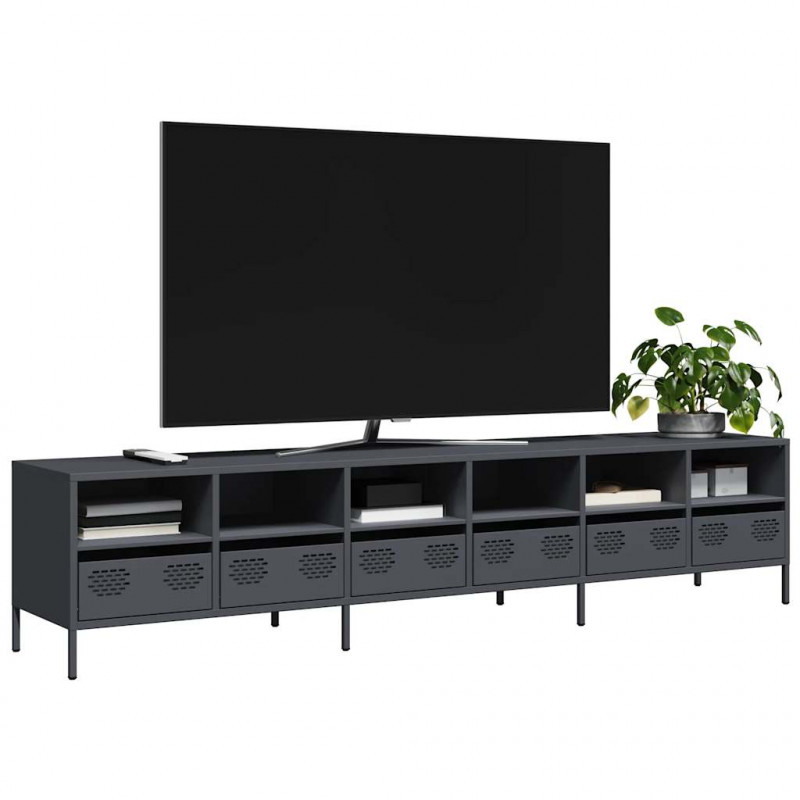 Szafka RTV, czarna, 202x39x43,5 cm, stal walcowana na zimno