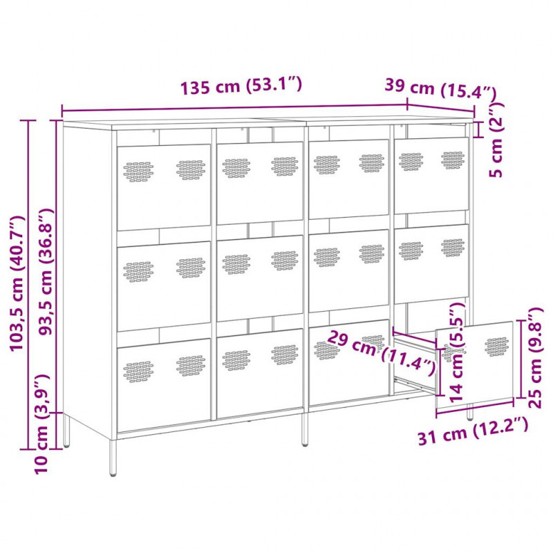 Szafka, antracytowa, 135x39x103,5 cm, stal walcowana na zimno