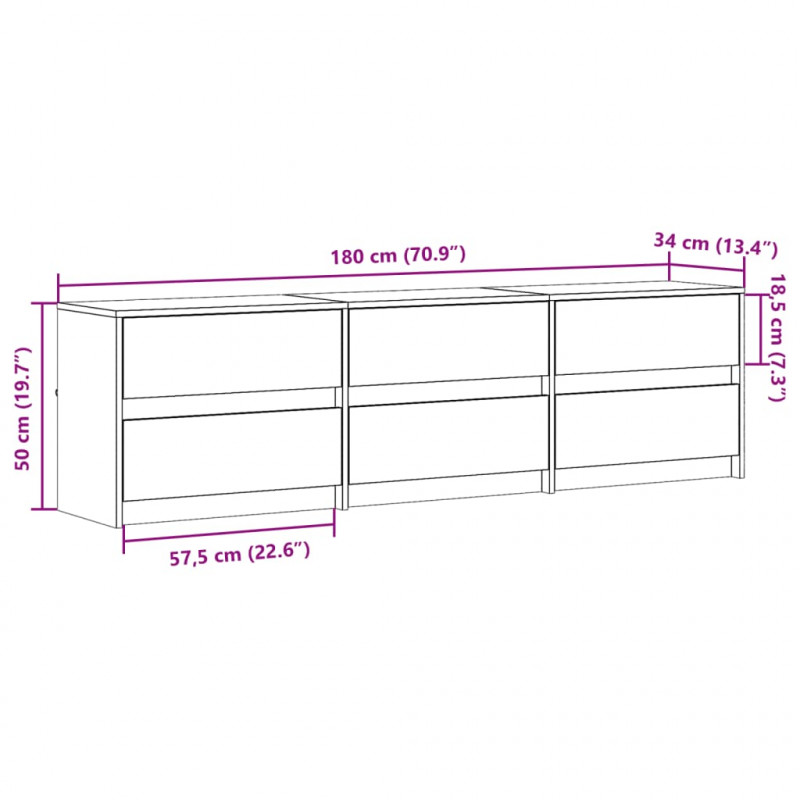 Szafka pod TV z LED, przydymiony dąb, 180x34x50 cm