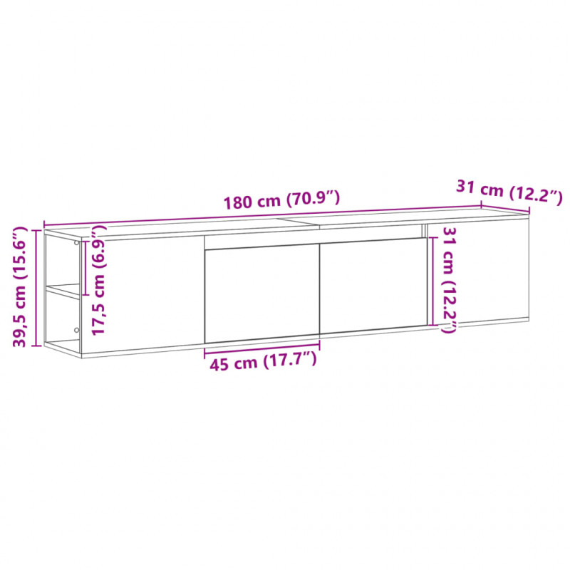Ścienna szafka pod TV, z LED, biała, 180x31x39,5 cm