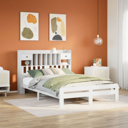 Łóżko z regałem, bez materaca, białe, 140x200 cm, sosnowe