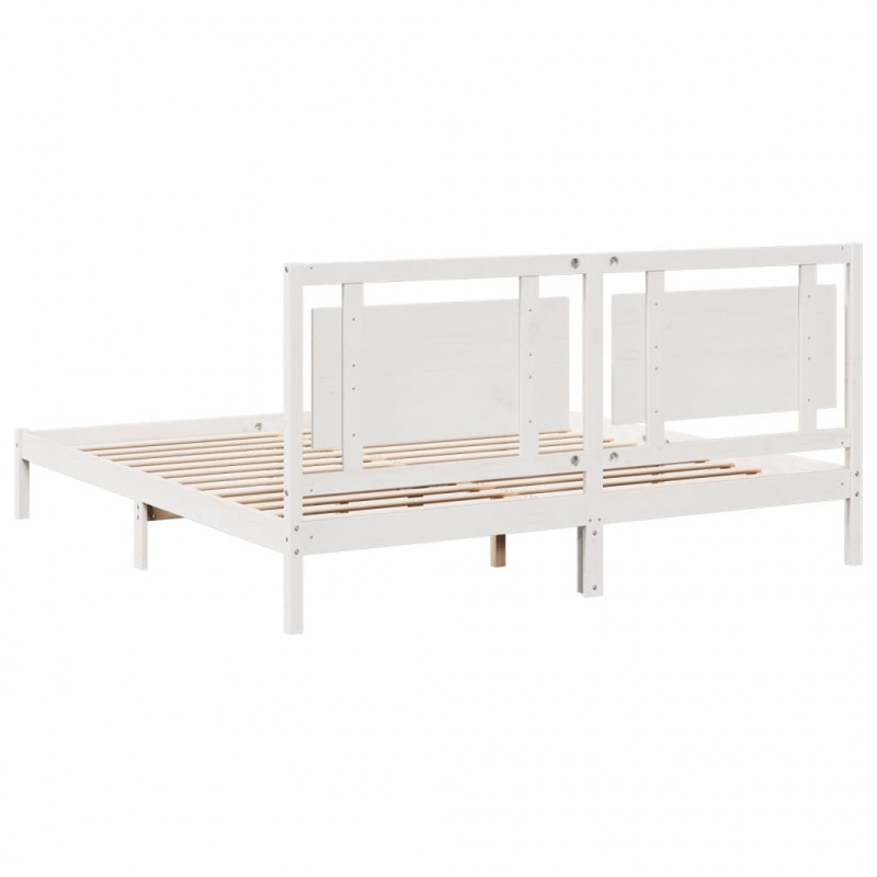 Dłuższe łóżko bez materaca, białe, 200x220 cm, lite drewno