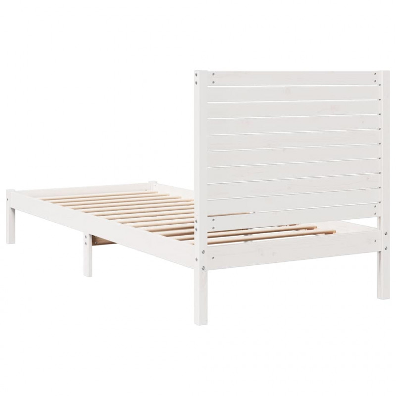 Dłuższe łóżko bez materaca, białe, 90x210 cm, lite drewno