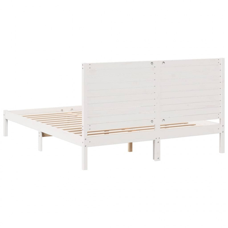 Dłuższe łóżko bez materaca, białe, 140x210 cm, lite drewno