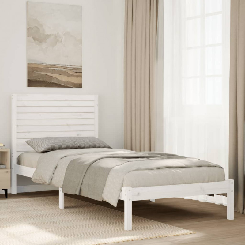 Dłuższe łóżko bez materaca, białe, 90x220 cm, lite drewno