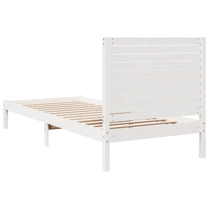 Dłuższe łóżko bez materaca, białe, 90x220 cm, lite drewno