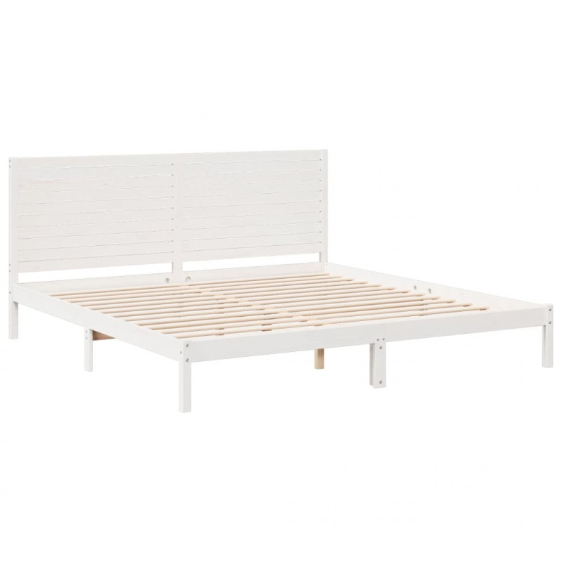 Dłuższe łóżko bez materaca, białe, 180x220 cm, lite drewno