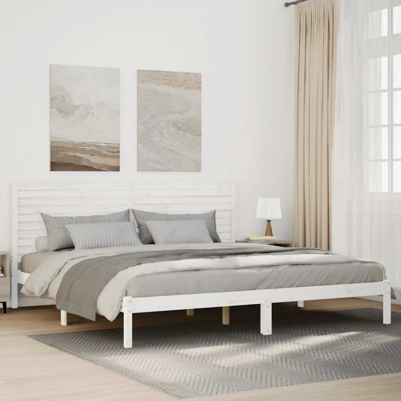 Dłuższe łóżko bez materaca, białe, 200x220 cm, lite drewno