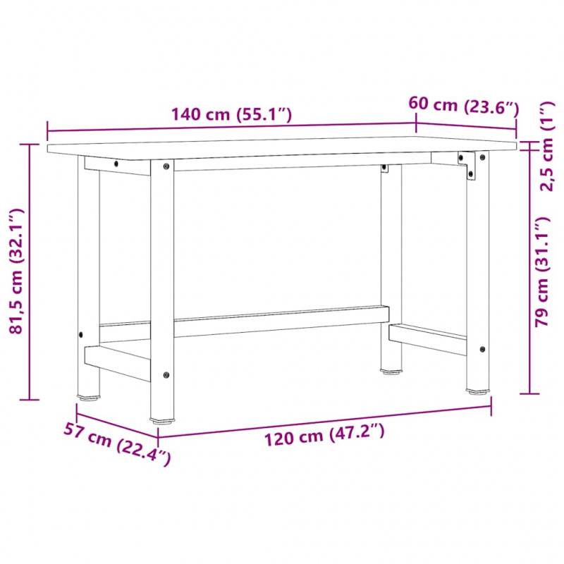 Stolik roboczy, 140x60x81,5 cm, lite drewno dębowe