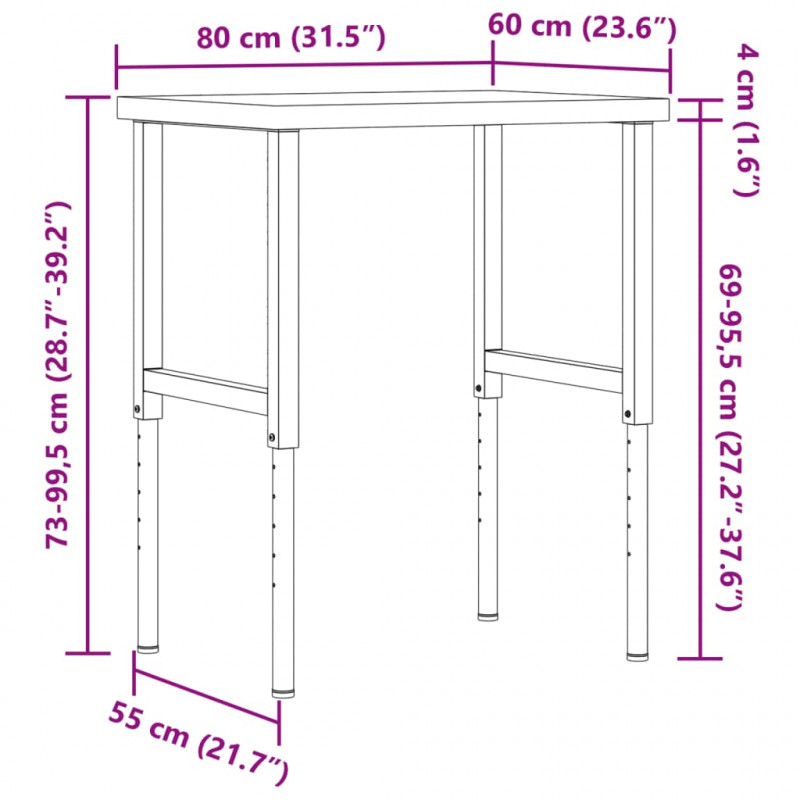 Stolik roboczy, 80x60x(73-99,5)cm, prostokątny, drewno akacjowe