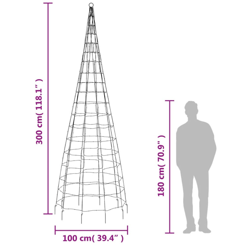 Choinka z lampek, na maszt, 550 zimnych białych LED, 300 cm