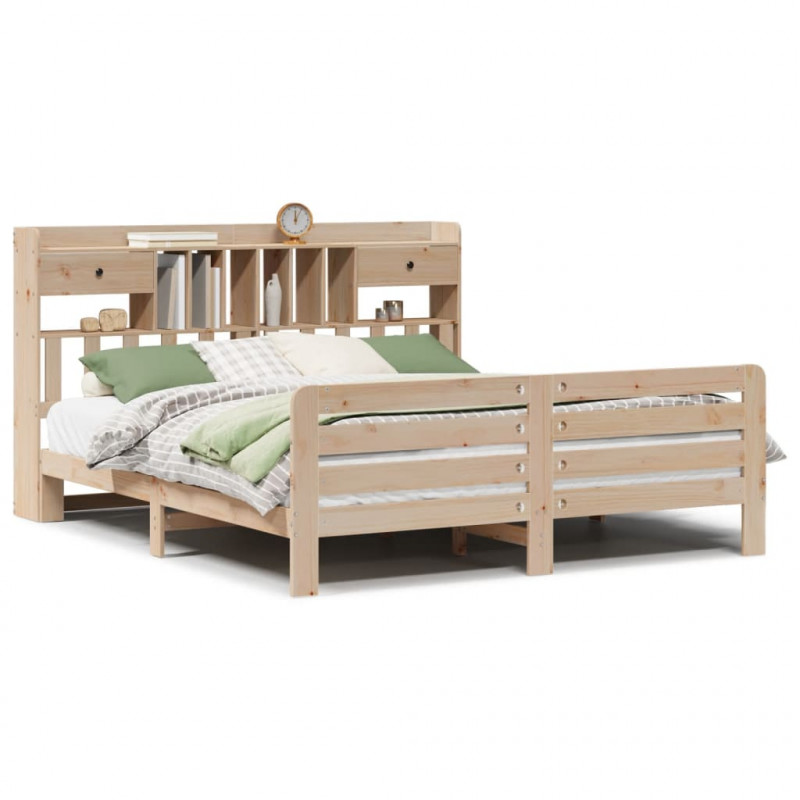 Łóżko z regałem, bez materaca, 180x200 cm, lite drewno sosnowe