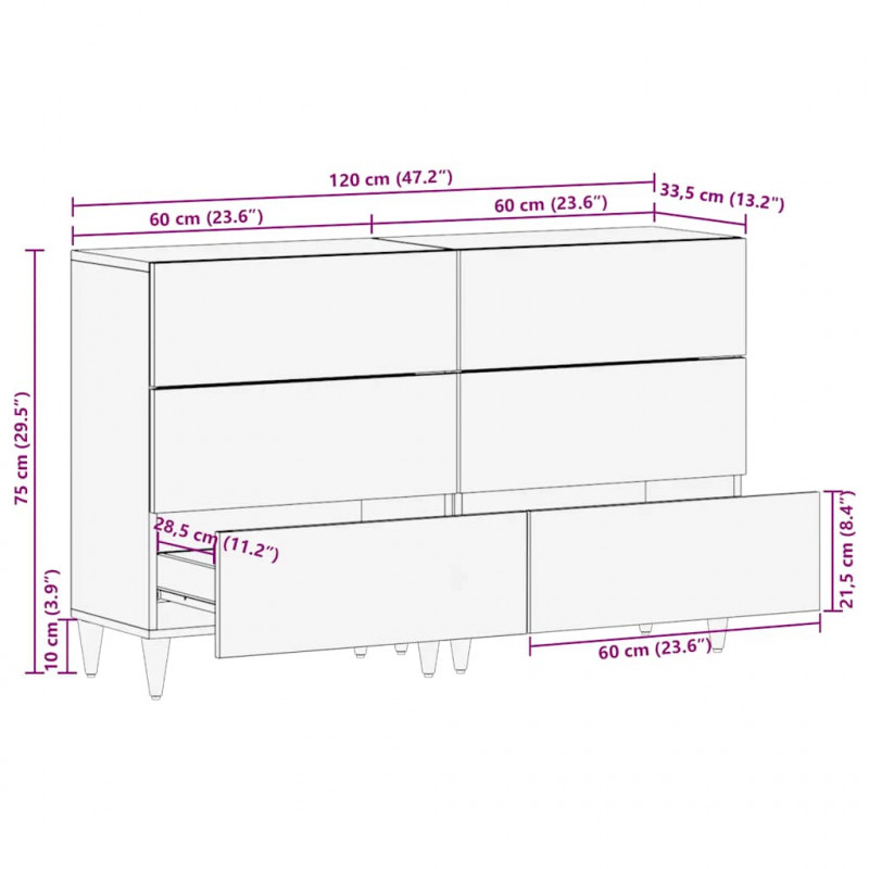Komody 2 szt. Jasnoszary 60x33,5x75 cm Drewno lite Mango