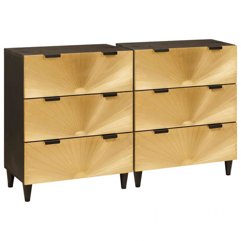 Bufet 2 pcs Czarny i złoto 60 x 33 x 75 cm Drewno z mango