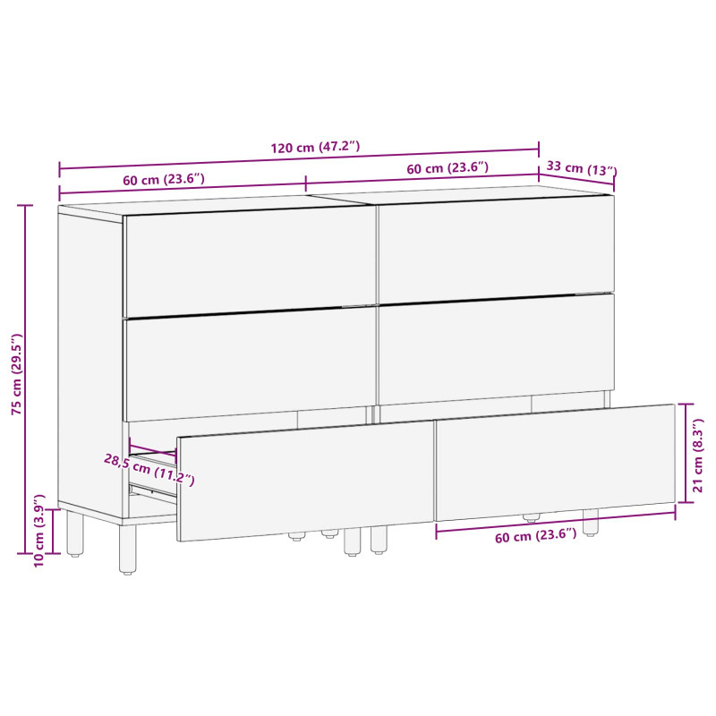 Bufet 2 pcs Wykończenie w kolorze białego prania Drewno z mango