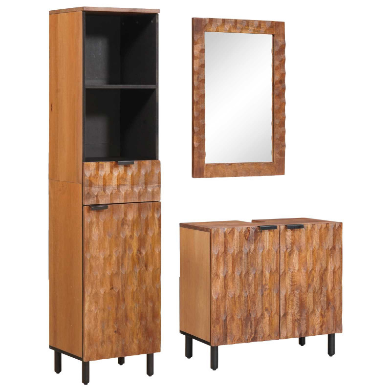 Zestawy łazienkowe 3 pcs Brązowy winyl akacjowy Drewno z mango