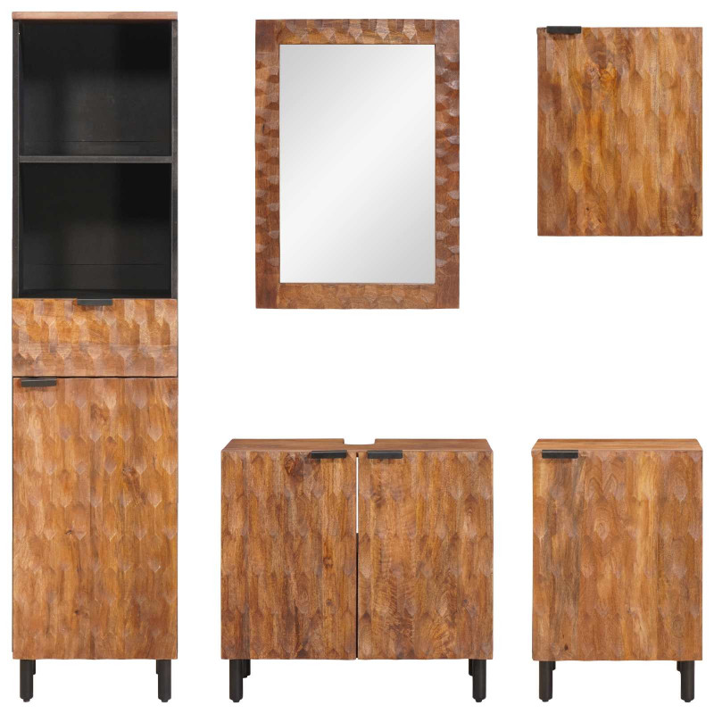 Zestawy łazienkowe 5 pcs Brązowy winyl akacjowy Drewno z mango