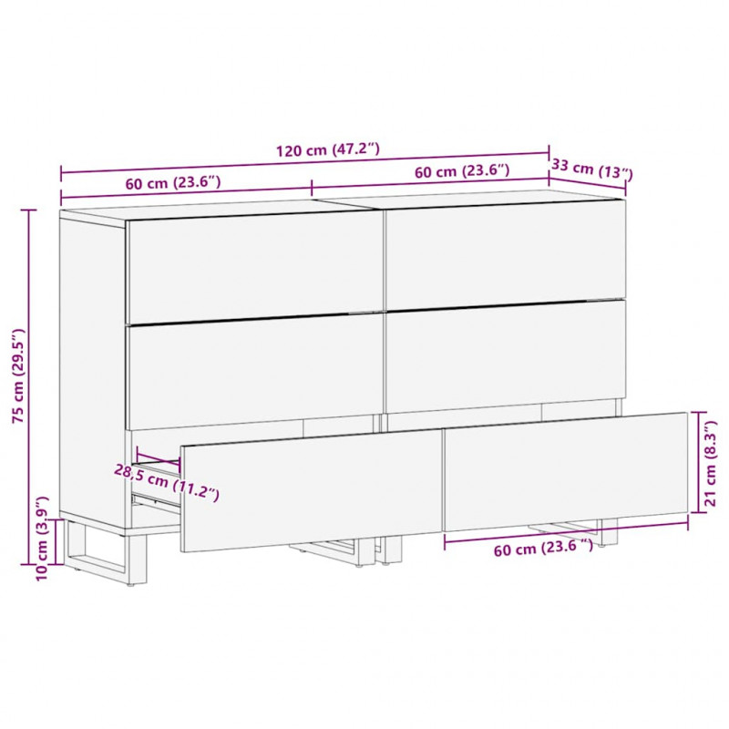 Zestaw Komód 2 pcs Naturalny 60 x 33,5 x 75 cm Drewno z mango
