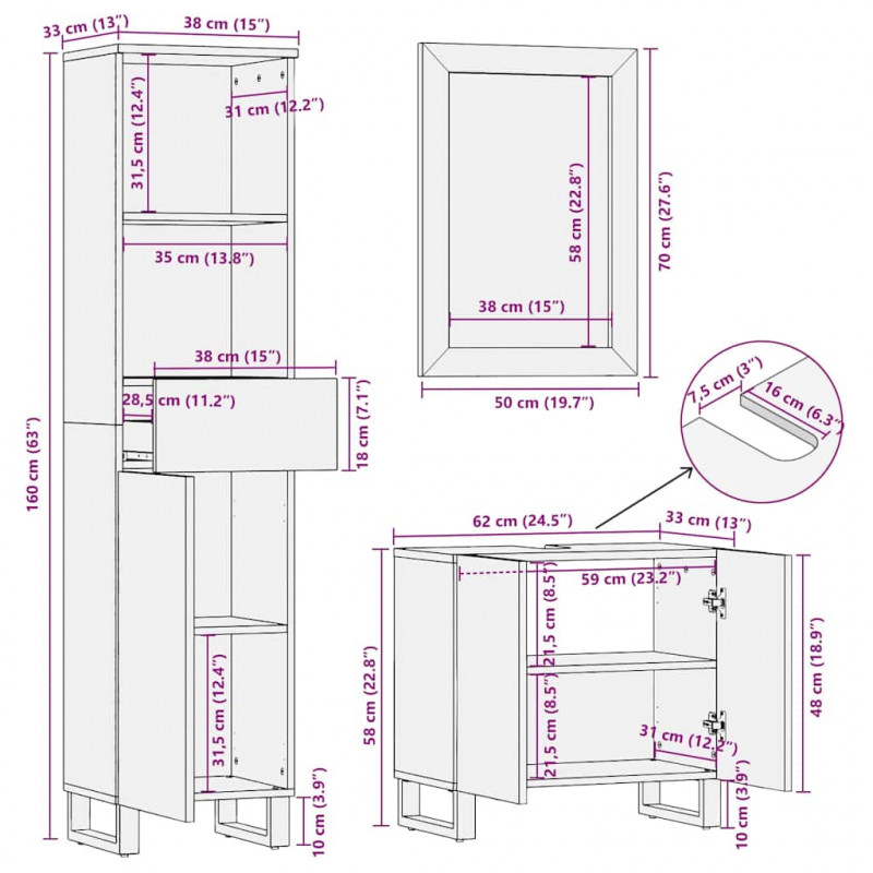 Zestaw mebli łazienkowych 3 pcs Biały Materiał drewnopochodny